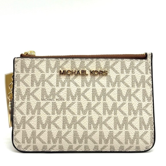 Michael Kors Jet Set Travel Small Signature Logo Coin Purse Vanilla - Picture 1 of 9
